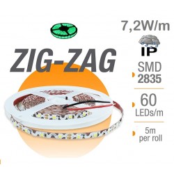 Tira LED 5 mts Flexible ZIG-ZAG 36W 300 Led SMD 2835 IP65 Verde Serie Profesional